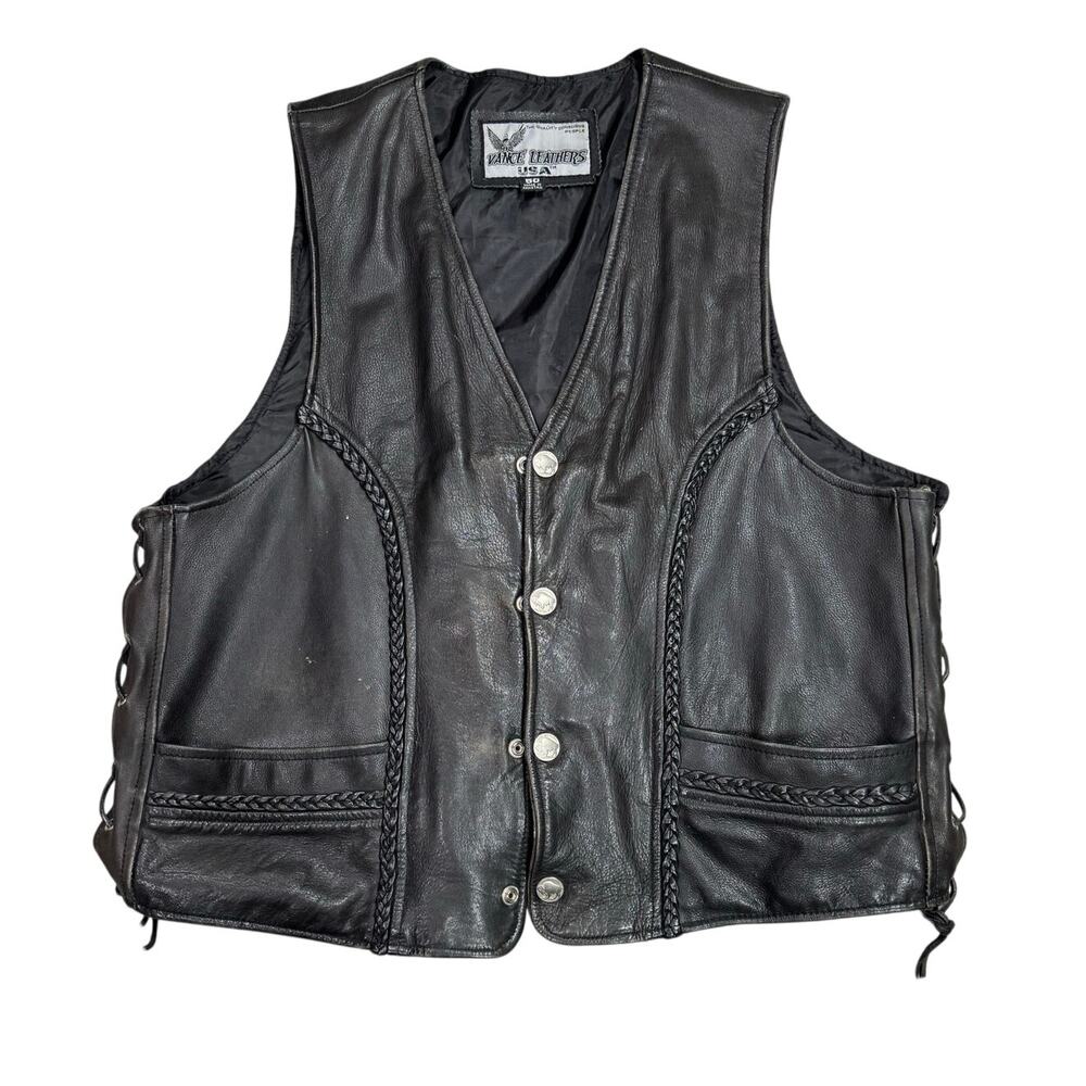 Vance Leathers Mens 50 Leather Biker Vest Black Side Lace Motorcycle Riding
